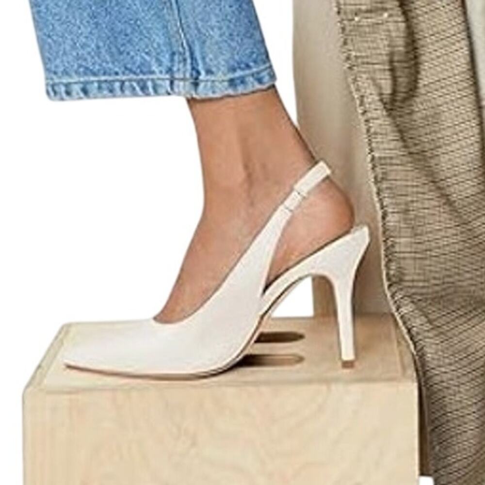 Trish Lucia Women Size 8 White Slingback Pointed Toe 4" Heel Stiletto Pump Shoes